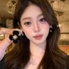 Retro Hong Kong Style Velvet Flower Pierced Earrings & Ear Clips, High-End Temperament Autumn Winter Decorative Earrings for Girls