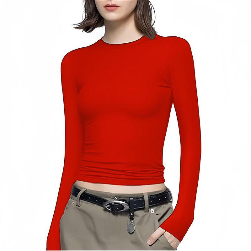 Solid Color round Neck Neck Long Sleeved Top Women Solid round Neck Long sleeve Top