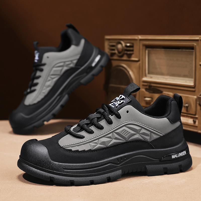 Fashion Men's Retro Style Trendy Sports Outdoor Thick Soled Mountaineering Anti Slip Spring Fashion Lace Up Workwear Shoes Large Size