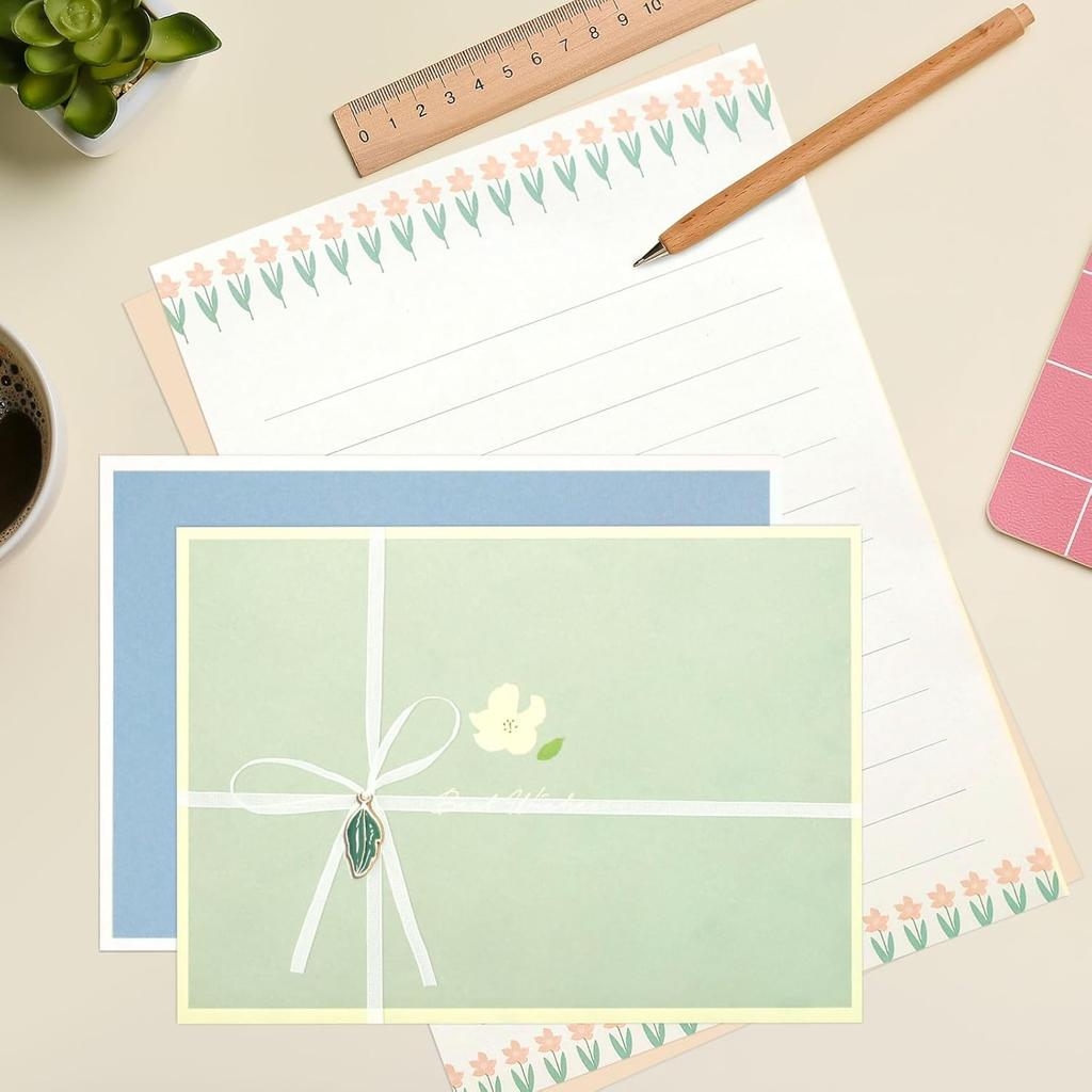 48 PCS Stationery Paper and Envelopes Set,Cute Floral Stationary Set for Writing Letters,Double Sided Printing,Letter Writing Kit