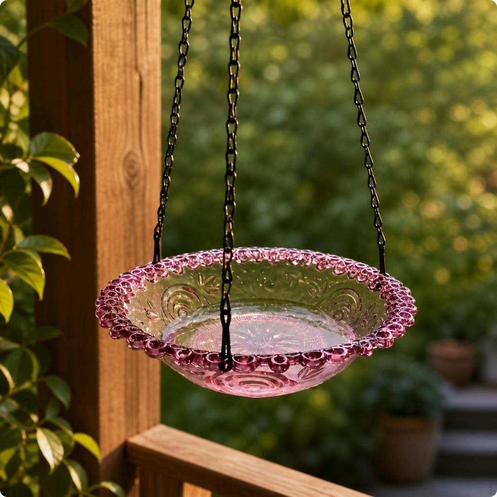 Hanging Bird Feeder and Bath Bowl Outdoor with Chains Hook