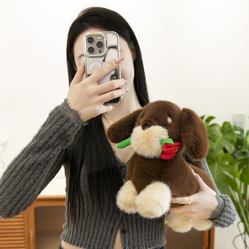 New Cute Rose Dachshund Puppy Girl Office Nap Pillow Cute Plush Toy Doll