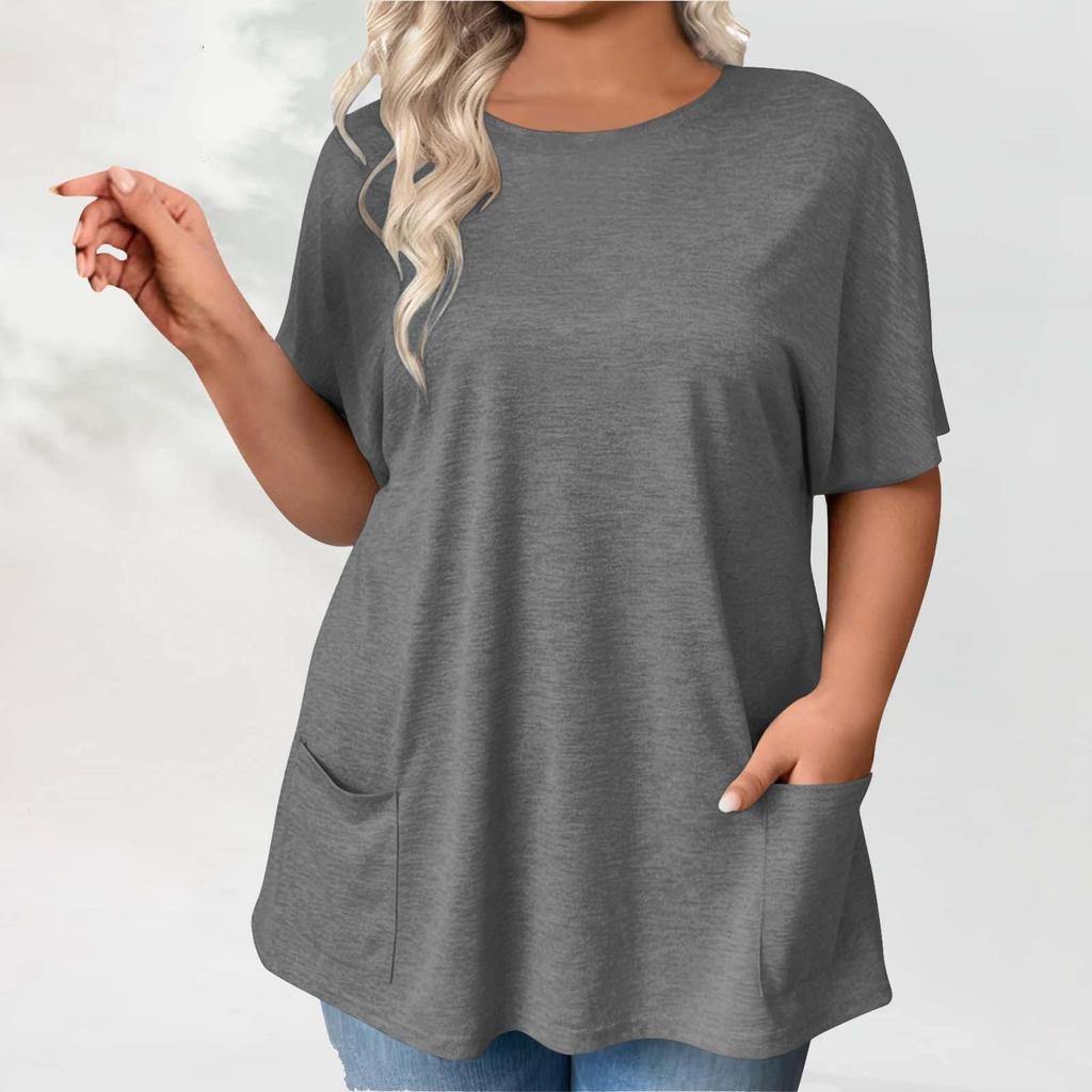 Neues Sommer-T-Shirt für Damen in Übergröße, lässig, kurzärmelig, locker und einfarbig