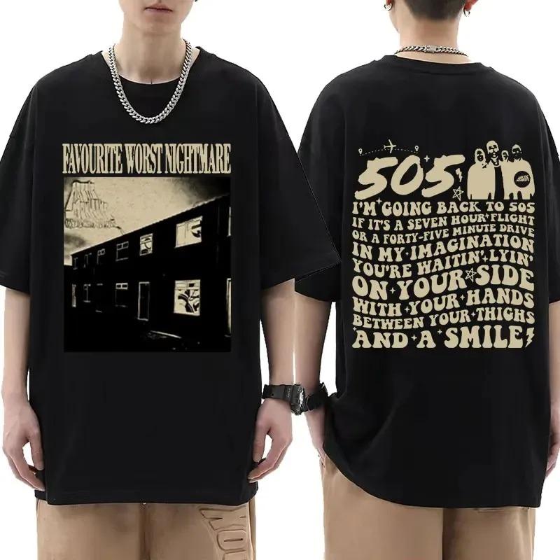 Cotton Arctic Monkeys Inspired T Shirt Album List Doodle Print Vintage T-shirt Men Hip Hop Punk Short Sleeve Tshirts Streetwear