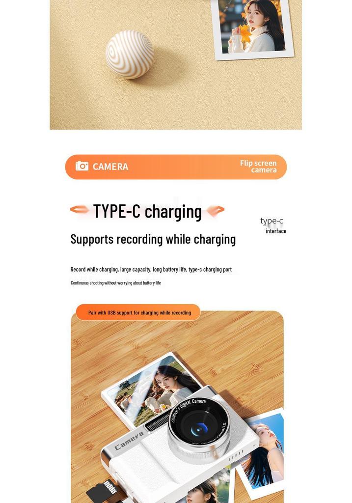 4K Retro Flip Screen Digital Vlog Camera for Students