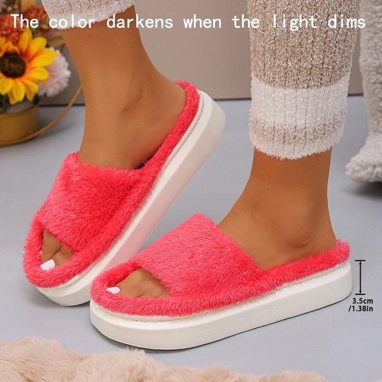 Autumn and Winter One-word Fluffy Cotton Mop Thickened Warm Couple Fashion Slippers Home Plush Slippers