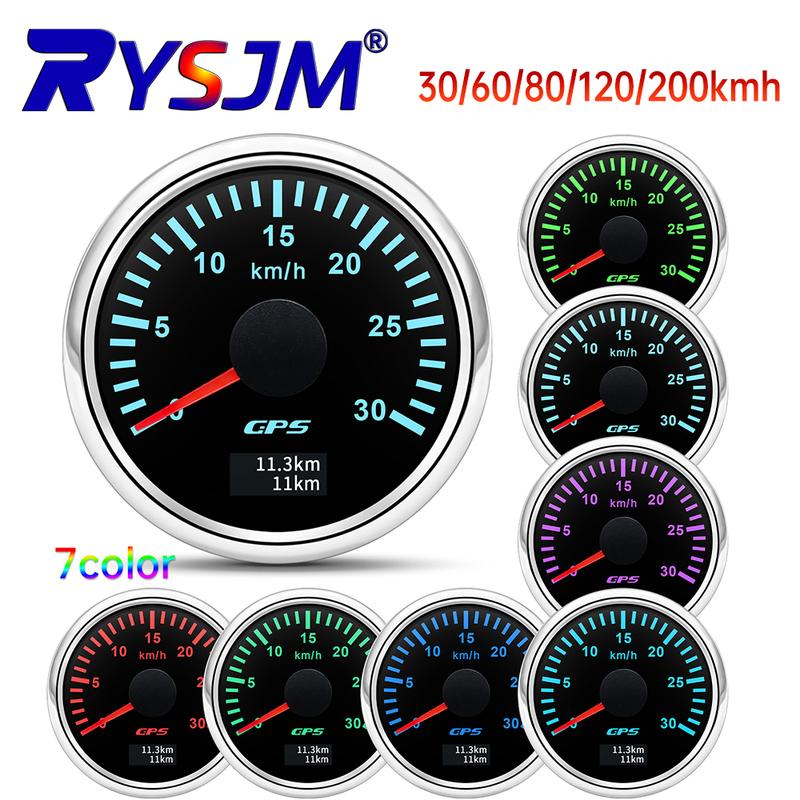 30km/h 60km/h 120km/h 200km/h Speed Gauge with GPS Antenna 52mm Gps Speedometer 7 color Backlight for 12V Car Boat