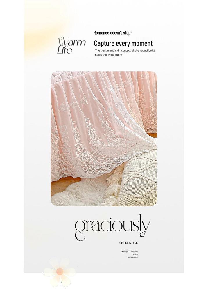 Elegant Princess Lace Bed Skirt Quilt - Thickened INS Style, Fairy Design with Double Lace Edging