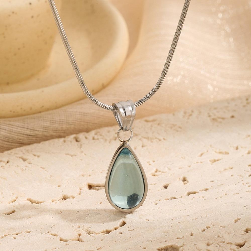Gold Plated Droplet Necklace Clear Blue Ocean Necklace Water Drop Necklace Women Jewelry