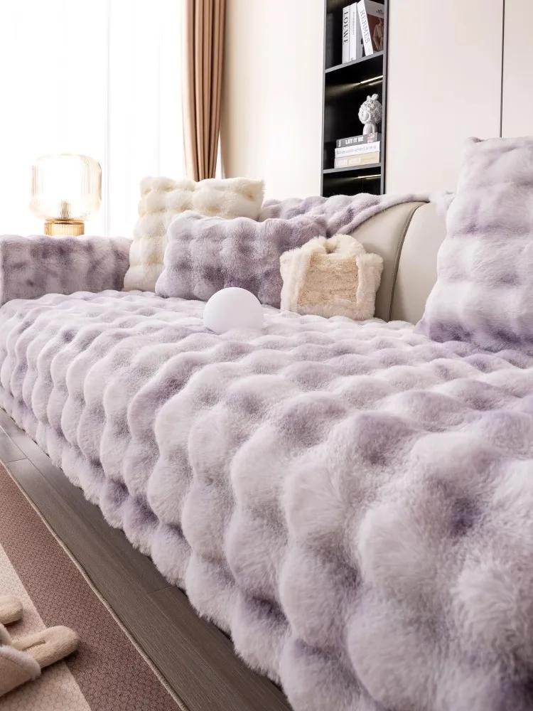 Winter Thicken Sofa Seat Cushion Cloth Universal Anti Slip Sofa Cover Warm Color Backrest Towel High-density Locking Fiber Pad
