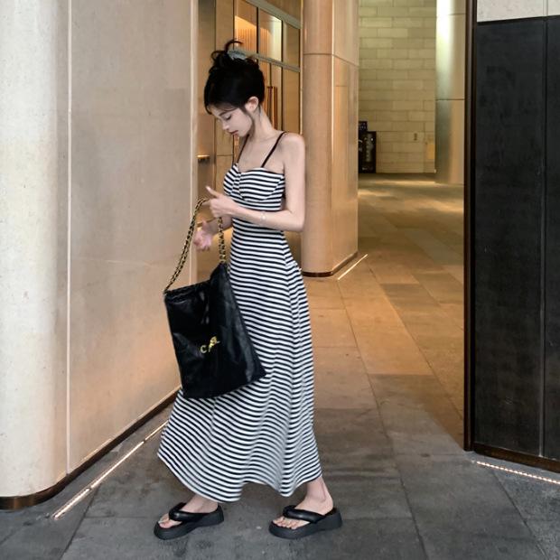 Trendy 2025 Summer Striped Backless Camisole Dress for Women