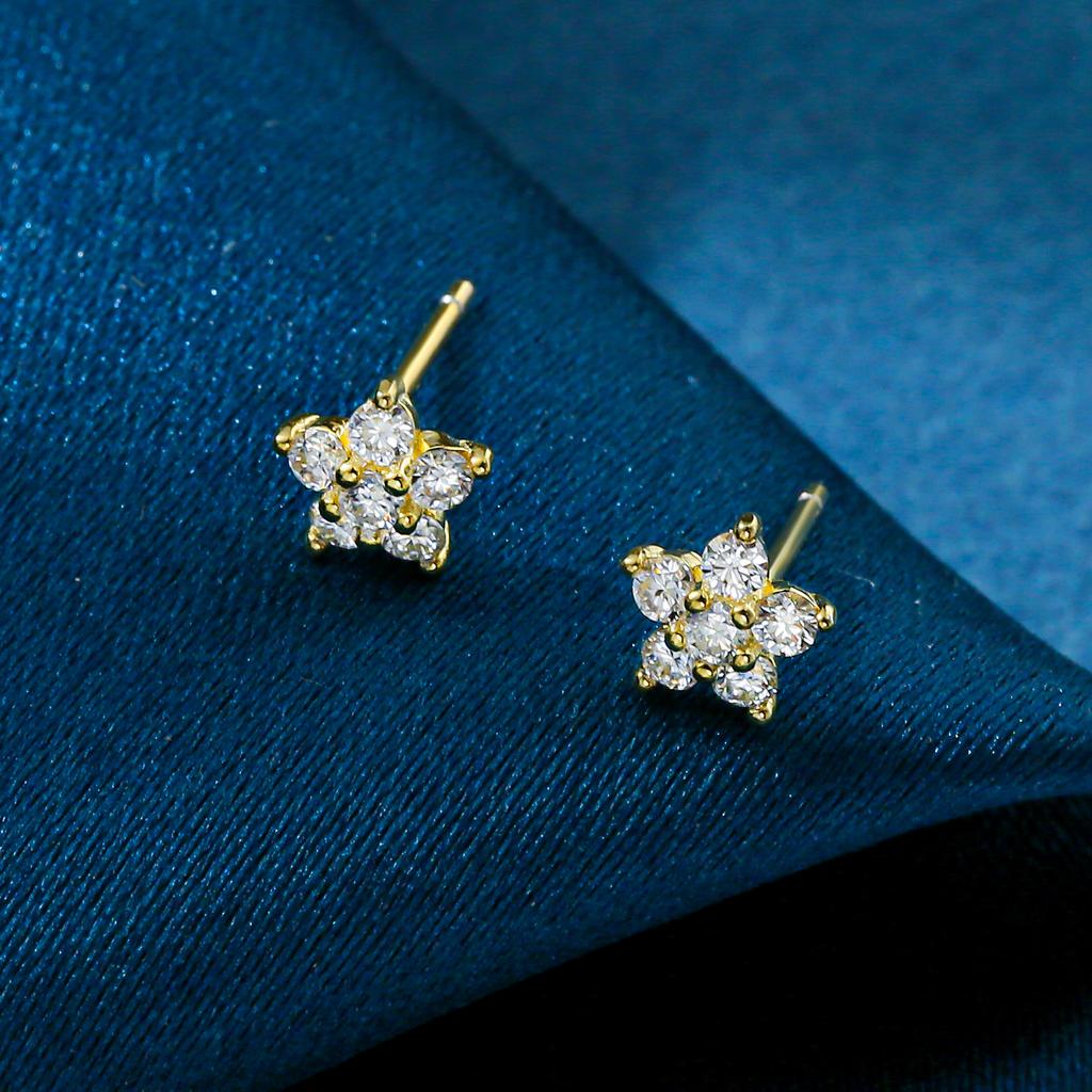 Moissanite 5 Petal Flower Earrings White Gold Stud Earring for Women 925 Sterling Silver Moissanite Diamond Earring Gift