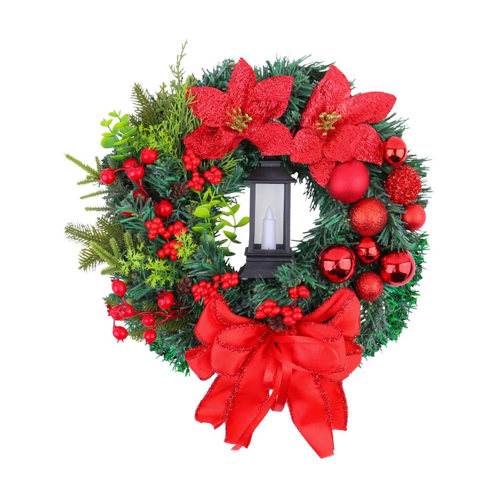 Christmas Wreath With Lights Red Bow Holiday Door Decorations For Window Porch Indoor Outdoor Party Scene Decoration