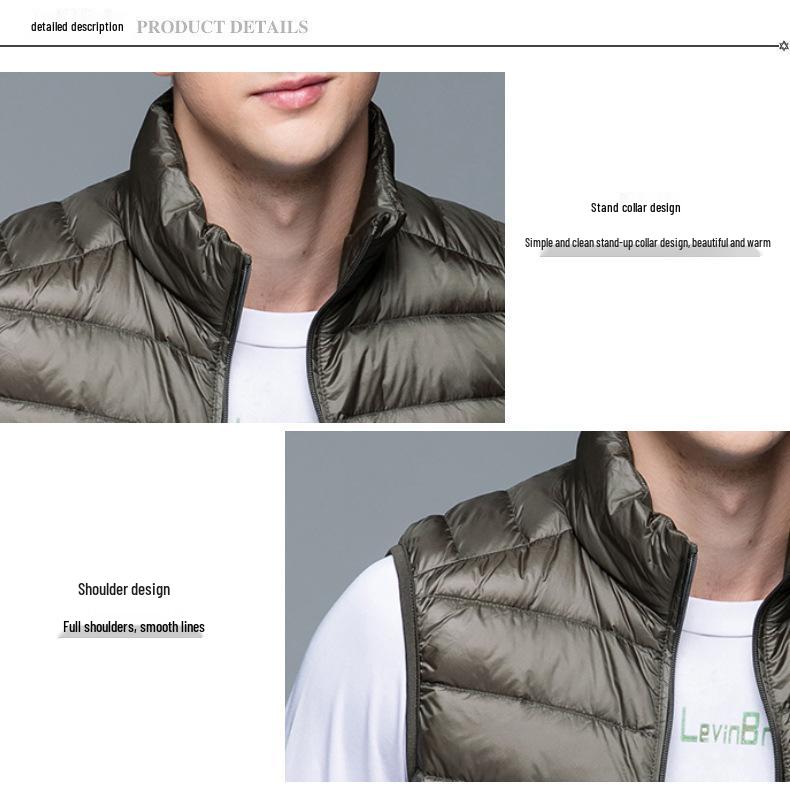 2023 Autumn/Winter Men's Plus Size Lightweight Slim Fit Down Vest with Stand Collar