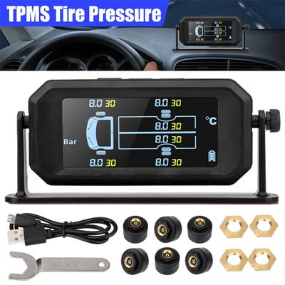 Wireless Car Tpms Tire Pressure Sensors Solar Tire Pressure Monitoring System Temperature Alarm 6 Wheel Tyre External Sensor