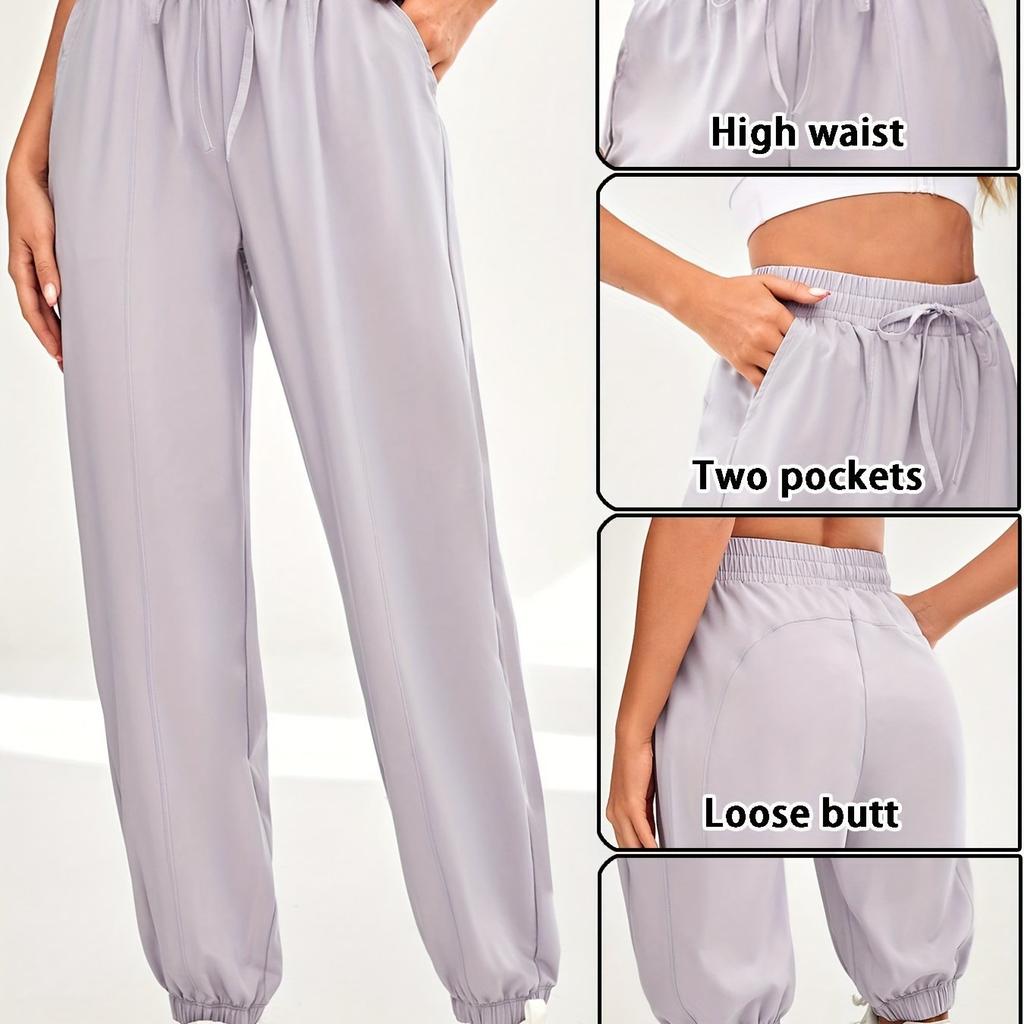 Loose Running and Fitness Pants Women's Side Pockets Outdoor Casual Sports Pants Ankle Tied Yoga Pants