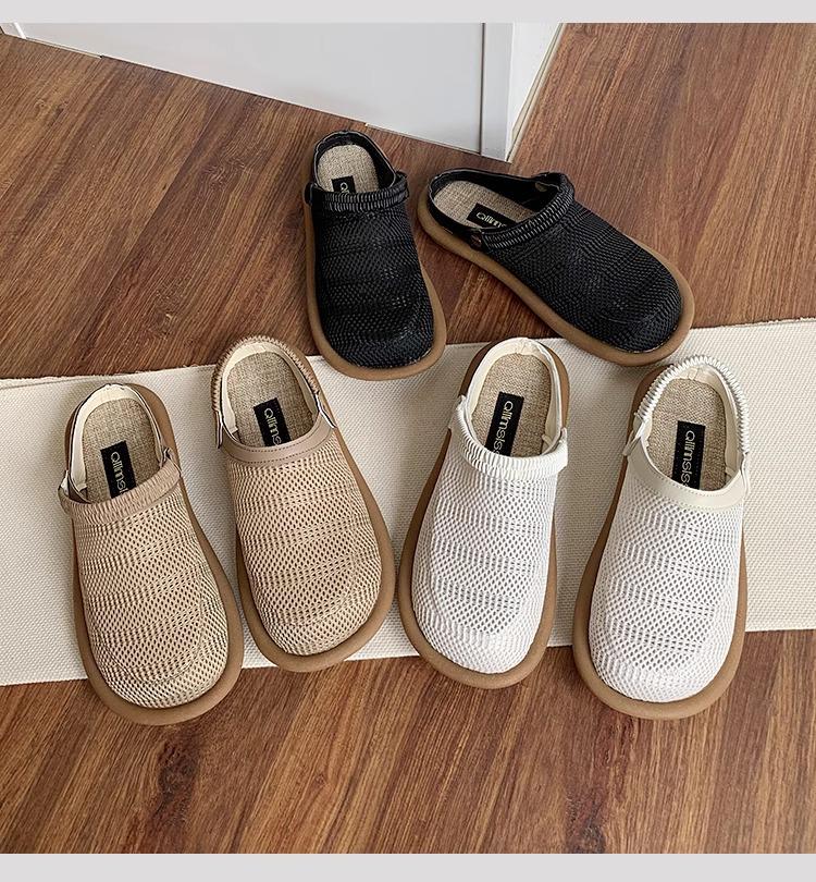 Women's Summer Closed-Toe Linen Sandals: Versatile Soft Sole Slip-On Mesh Half Slippers for Outdoors.