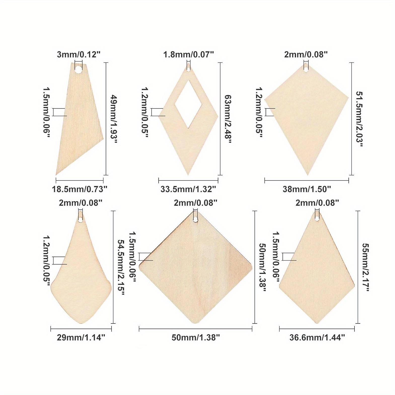 

Unfinished Wooden Earrings Blank, 60pcs 6 Styles Rhombus Natural Wood Drop Dangles with 60pcs Earring Hooks