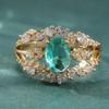Gorgeous Sparkling 3layer Women Golden Plated Rings Olive Green Synthetic Zirconia Elegant Wedding Anniversary Jewelry Accessory