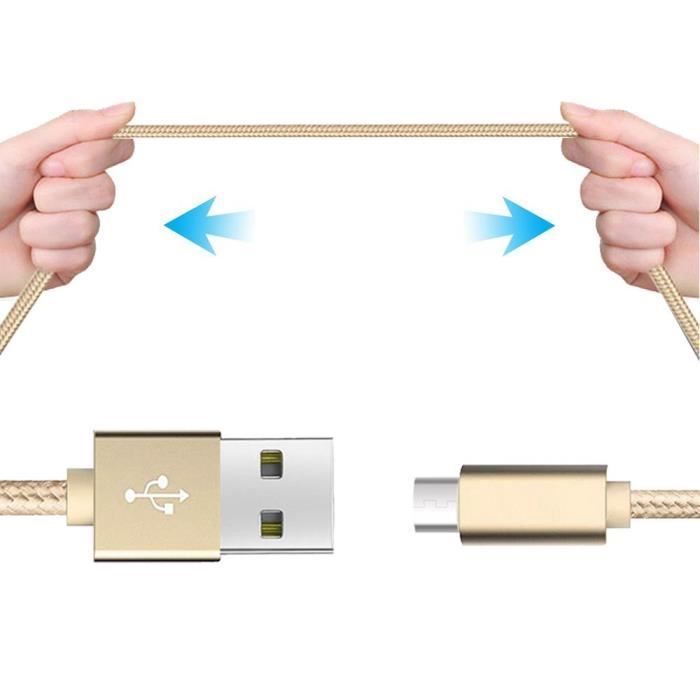 Câble Micro USB - Non spécifié - Lot de 2 - 1M - Nylon Doré - Compatible Android