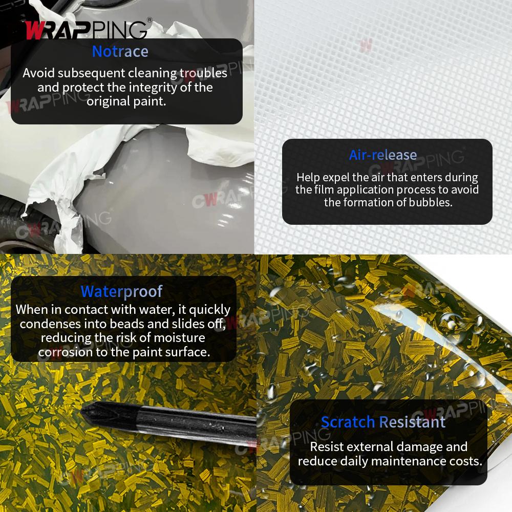 Glossy Gold Self-adhesive Film Carbon Fiber Waterproof Vinyl Wrap Car Tuning Stickers Auto Outdoor Accessories Body Covering
