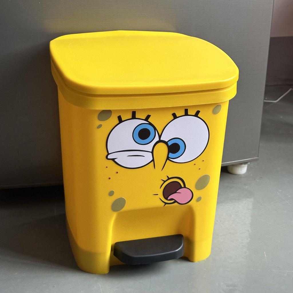 SpongeBob Cartoon Foot-Operated Trash Can with Lid for Living Room, Bedroom, Bathroom