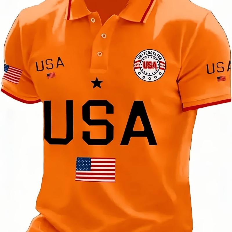 Summer Men's Breathable Polo  Men American Shirt Clothing American Flag Printed Polo Shirt Top