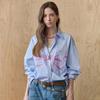 Pearl Decor Ribbon Print Cotton Shirt Blouse Ze05qb012nh