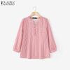 ZANZEA Women Casual Round Neck Grid Print Loose 3/4 Sleeve Blouse