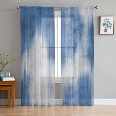 Abstract Modern Line Blue Bedroom Transparent Sheer Curtains Holiday Decoration Window Voile Tulle Curtain