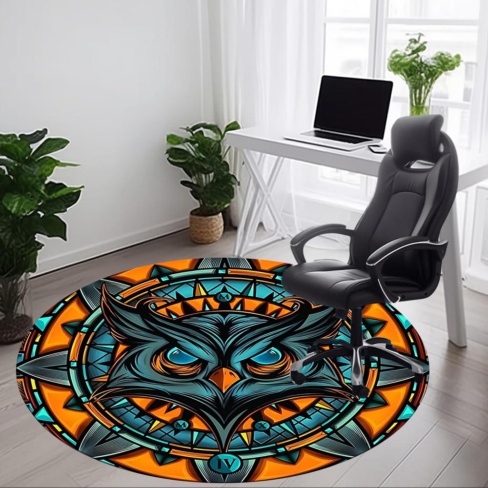 1pc Owl Mandala Office Round Area Rug, Under Office Chairs Bedroom Living Room Home Decor, Room Deco