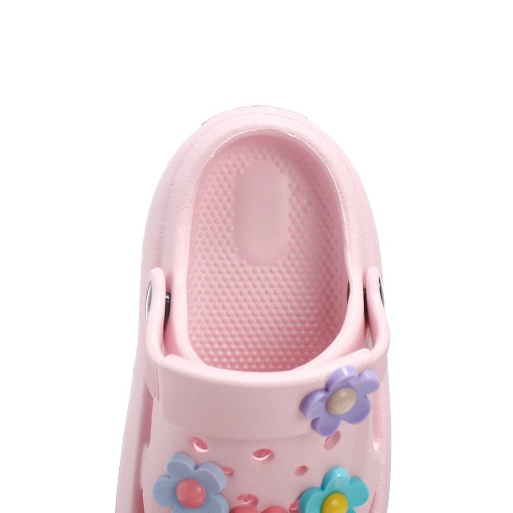 New Flower Flat Solid Non-Slip Sandals Summer Children's Shoes For Girls Casual Soft PVC Beach Sandal Quick-drying Outdoor Shoes