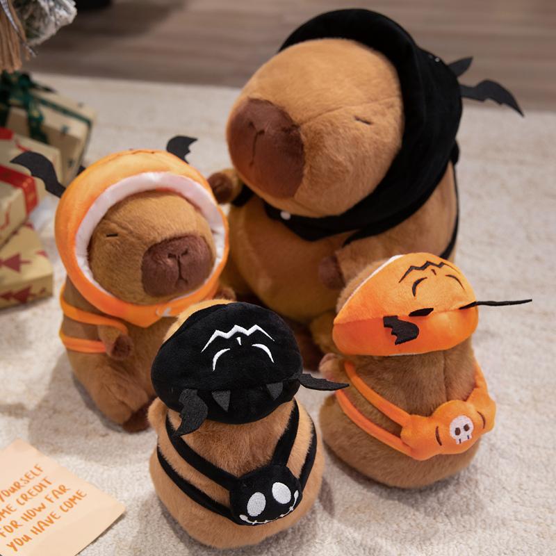 Cute Pumpkin Hat Capybara Doll Stuffed Plush Toy Cartoon Capybara with Bat Animal Cute Halloween Gift Doll