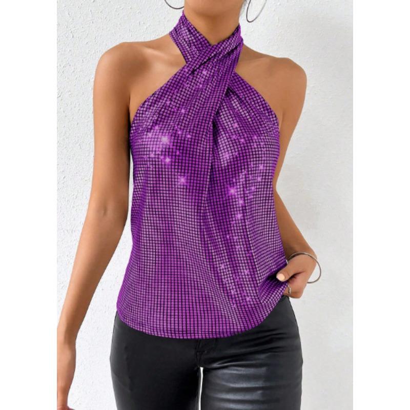 Hot Style Sexy Simple Sequined Halter Neck Strap Hot Girl Inner Wear Tops and Vests for Women
