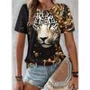 Sommer Damen Pendelshirt mit Löwenprint, Rundhalsausschnitt, kurzärmlig