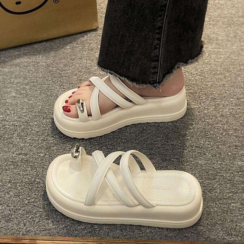Muffin thick bottom Internet celebrity set toe slippers women 2024 summer new wear high sense super fire beautiful slippers