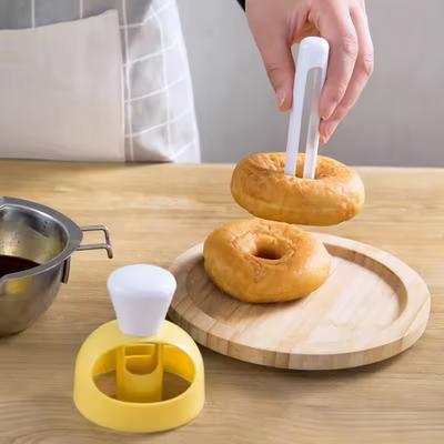 1set Compression Molding Tool, Donut Mold, DIY Baking Tool with Dipping Pliers, Plastic Hollow Bread Mold