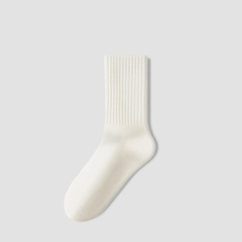Women Solid Color Mid-tube Socks Vertical Striped Versatile Autumn and Winter Socks Boneless Pile Socks Sports Socks for Women