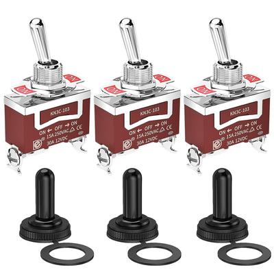 Waterproof Toggle Switch 12V DC 30A Heavy Duty Marine Toggle Switch 3 Position 3 Pin with Weatherproof Boot Cap Cover for Car Auto