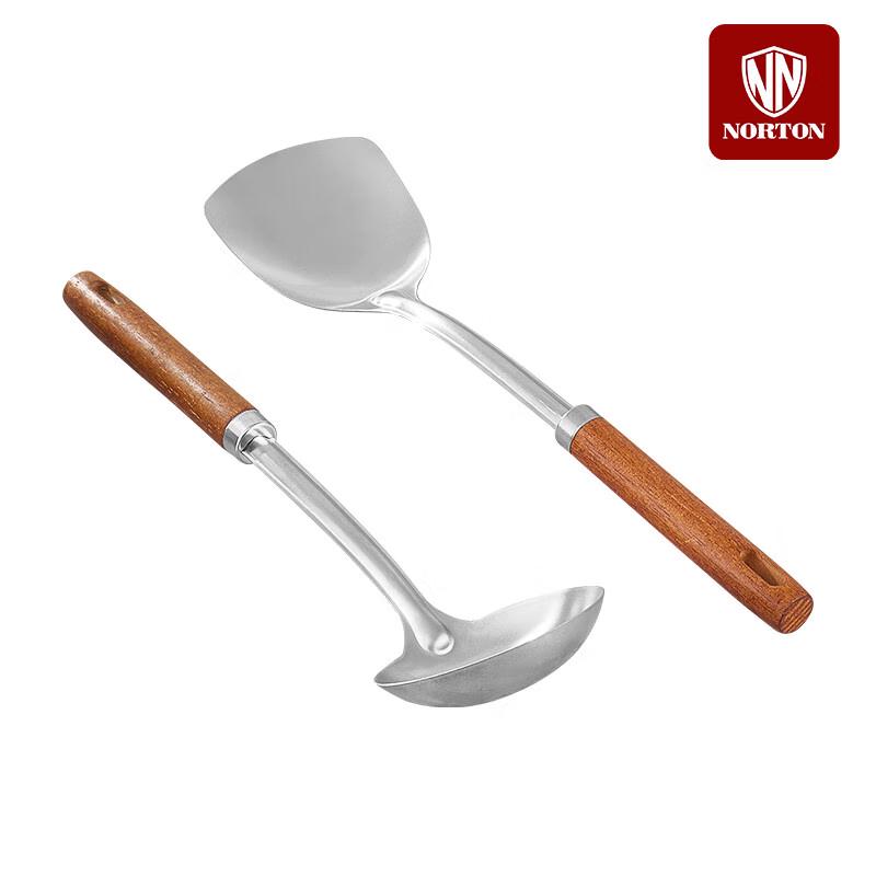 NORTON Stainless Steel Beech Handle Spatula & Ladle Set