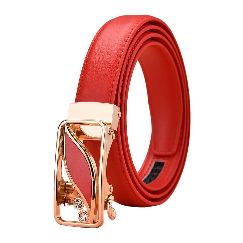 Mode Damesriem Veelzijdige Automatische Gesp Riem Hoge Kwaliteit PU Leer Jeugd Trend Casual Riem voor Dames 100cm rood