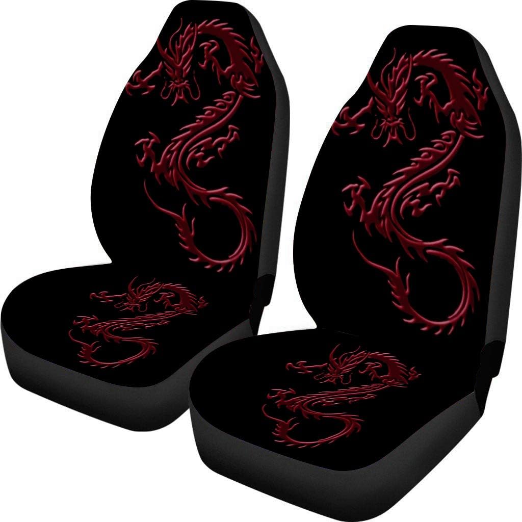 Red Dragon Car Seat Covers Front Seat Protector Full Set of 2pc Universal Fit Most Car Washable Car Accessories Seat Covers