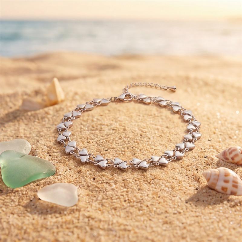 Double Layer Heart Stainless Steel Bracelet For Women European American Ins Style