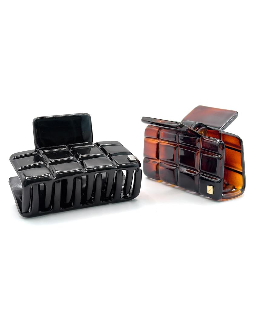 S'Secondo Elodie Mini Check Square Hair Claw Clip_2 Colors