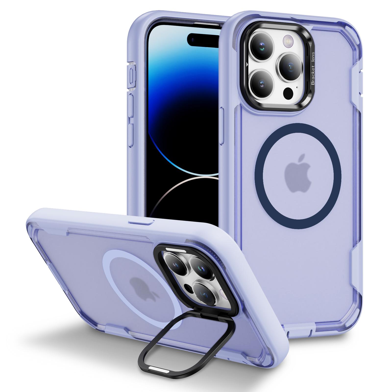 

For iPhone 14 Pro Case Compatible with MagSafe Lens Frame Kickstand TPU+PC Shockproof Phone Cover E