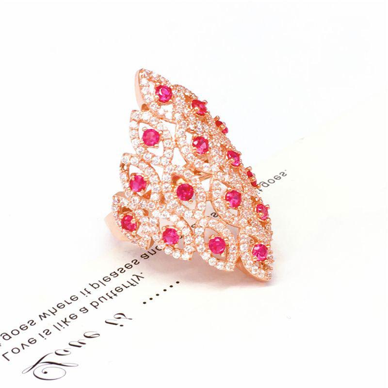 Purple Gold Luxury Court Rose Ruby Ring Rose Gold Plated Diamond Ring Women