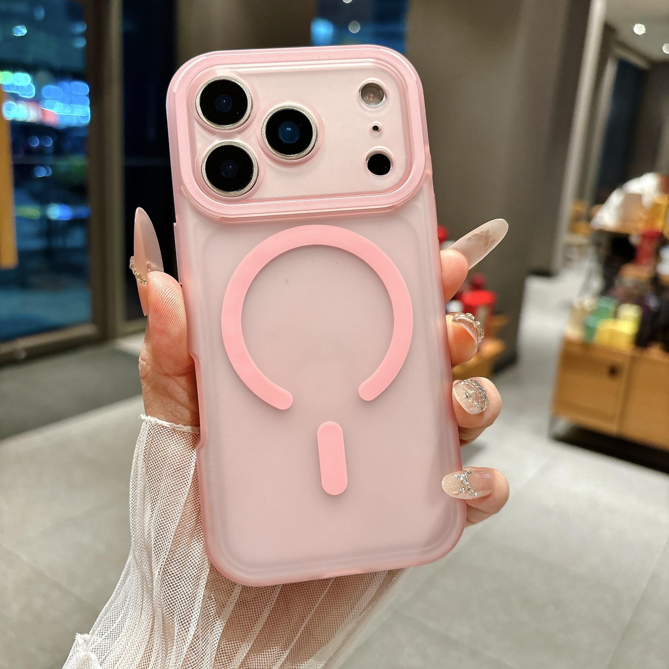 Matte Skin Feel Magnetic Phone Case For iPhone 16 15 Pro Max 17pro For Magsafe Wireless Charging Frosted Candy Hard Cover iPhone 15 розовый