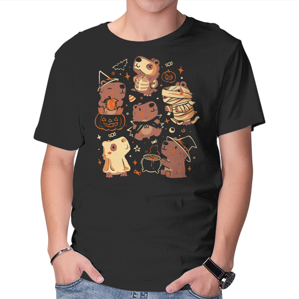 Unisex Crew Neck T-Shirt Spooky Capys Graphic Short Sleeve Casual Tee XXXXL