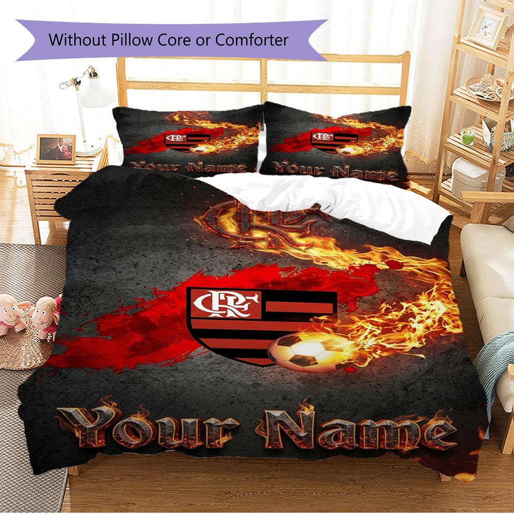 Name Custom Flamengo Logo Pattern Bedding Set Quilt Cover Pillowcase Home Decor Gift (1 * Duvet Cover + 2 * Pillowcase, Without Core)