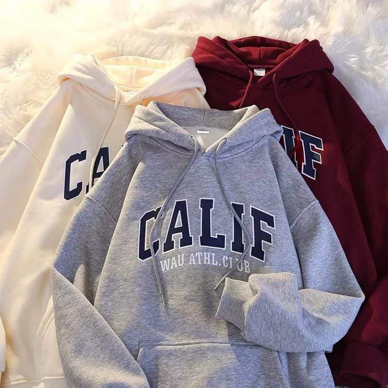 Women Hoodies Oversized Drop shoulder Fashion Loose Fleece Autumn Winter Printed Letter Pullover Aesthetic Sweatshirts 2025 New